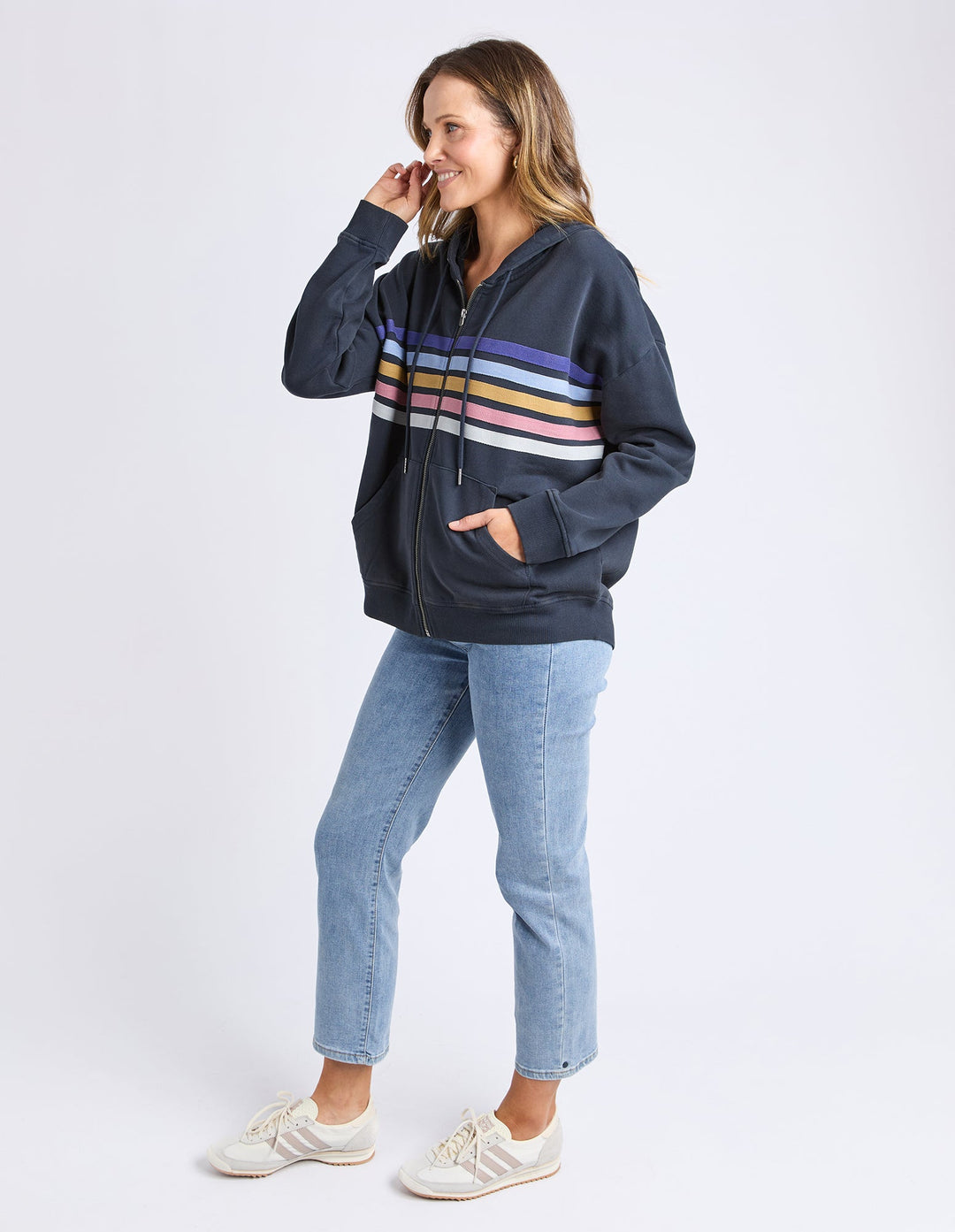 Elm Cue Zip Zip Hoodie Navy