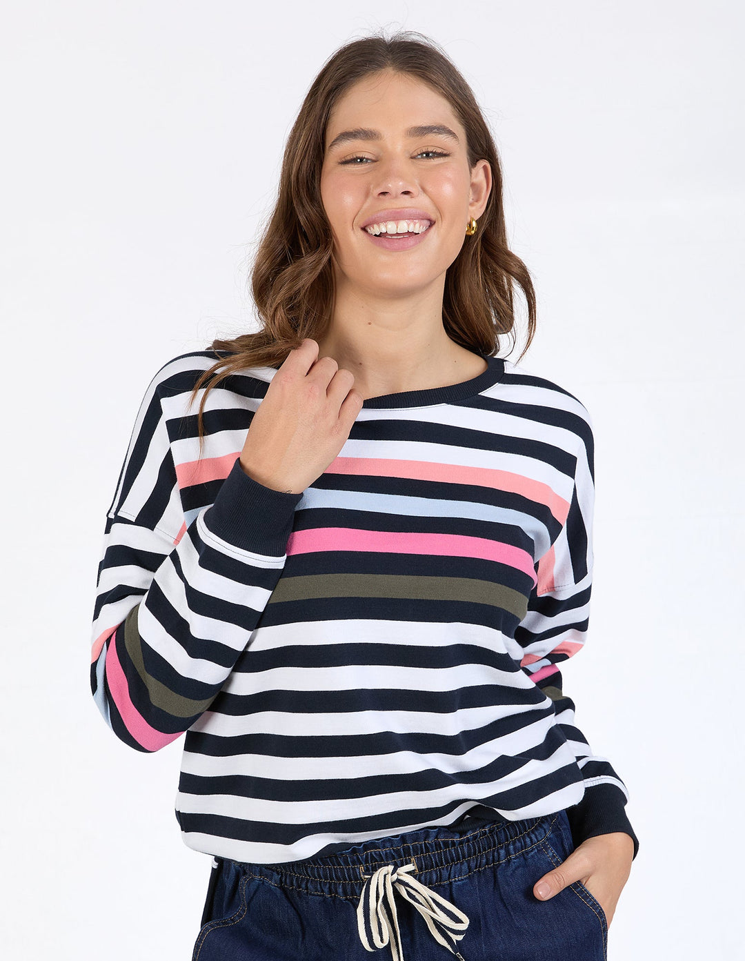 Elm Merriment Crew Navy White Stripe