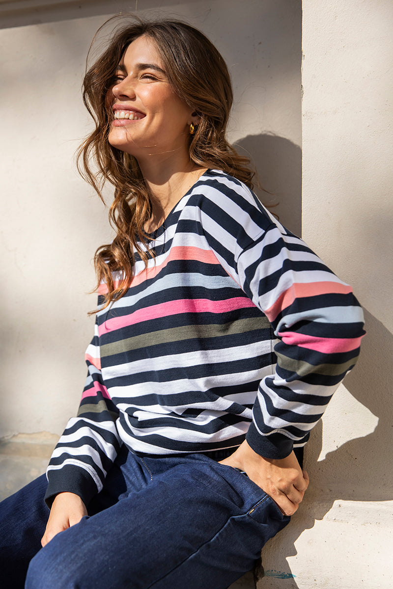 Elm Merriment Crew Navy White Stripe