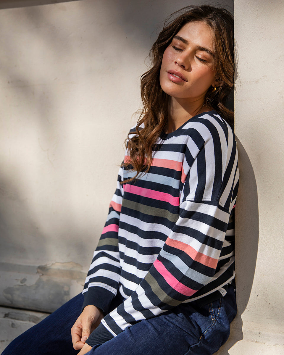 Elm Merriment Crew Navy White Stripe
