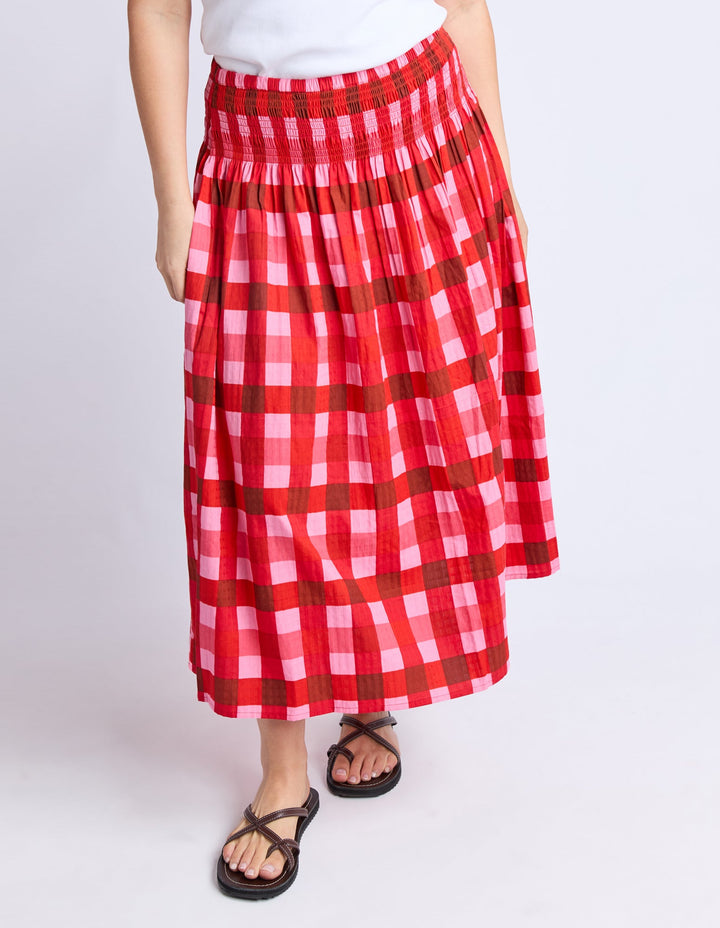 Elm Edin Shirred Skirt Poppy Red Check