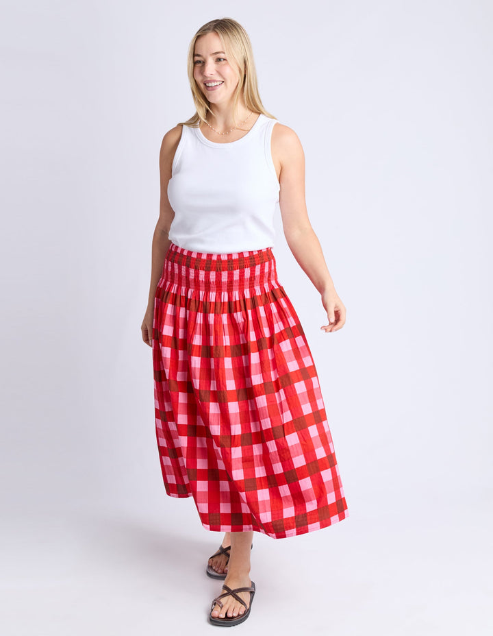 Elm Edin Shirred Skirt Poppy Red Check