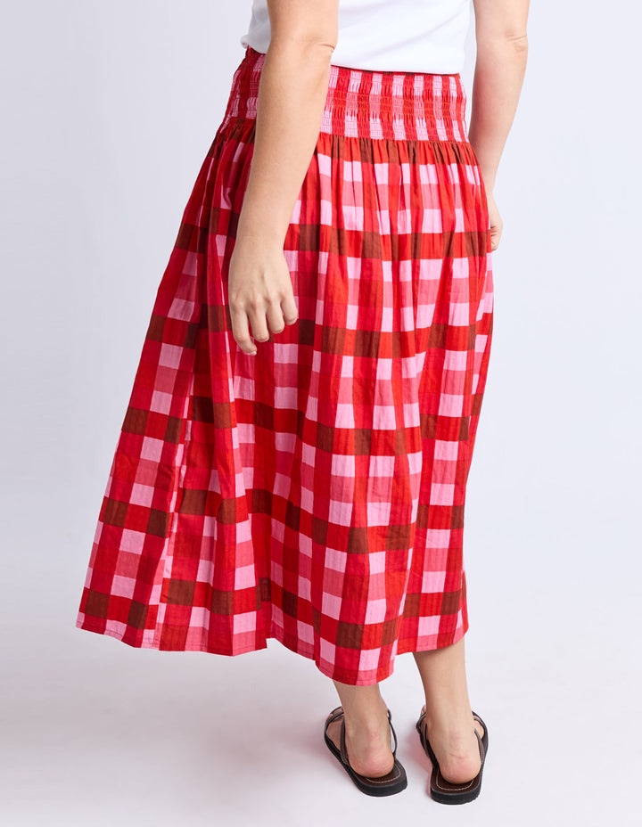 Elm Edin Shirred Skirt Poppy Red Check