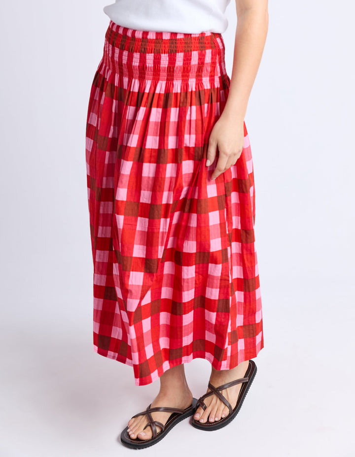 Elm Edin Shirred Skirt Poppy Red Check