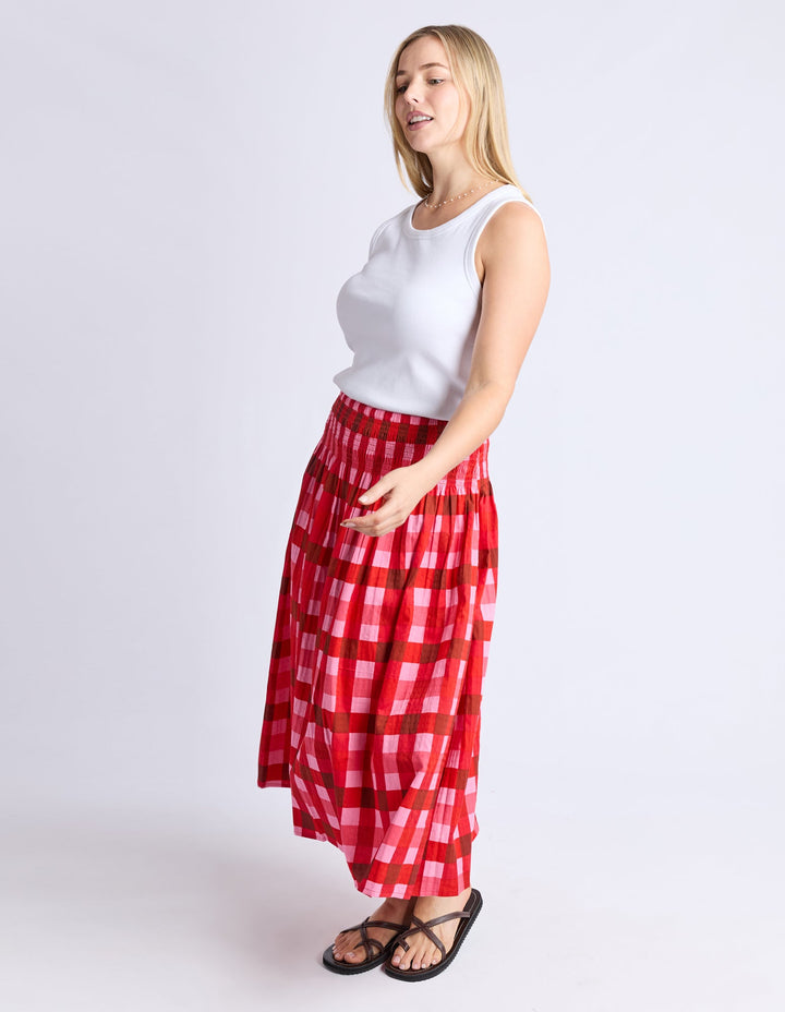 Elm Edin Shirred Skirt Poppy Red Check