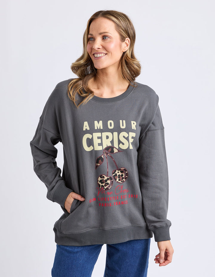 Elm Amour Cerise Crew Washed Black