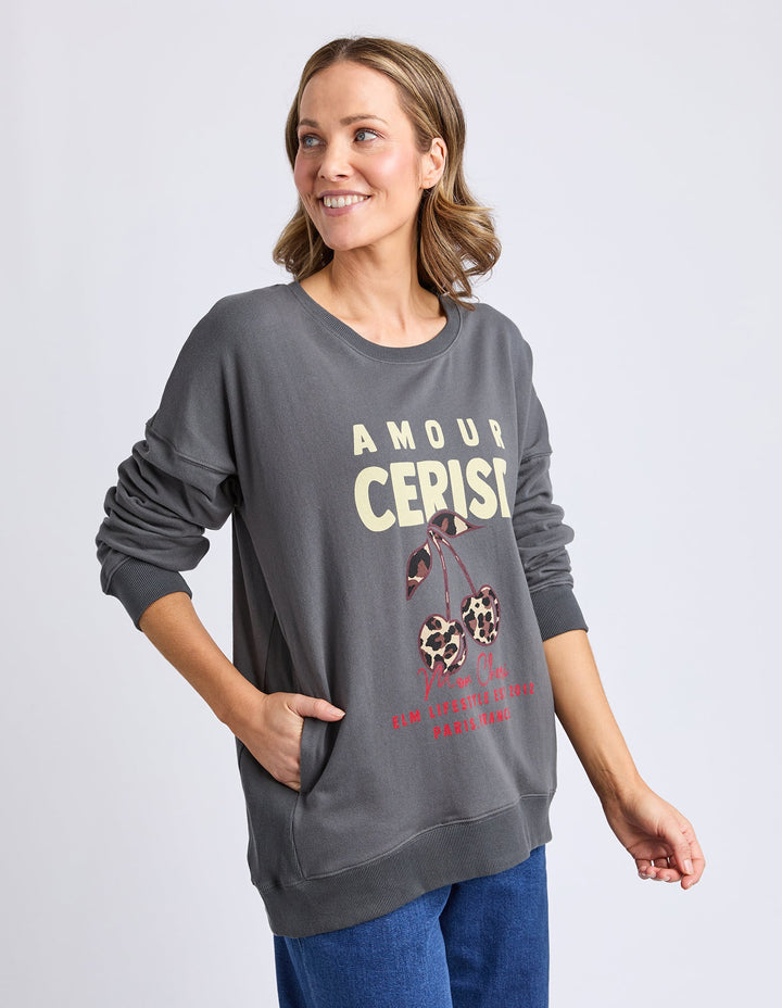 Elm Amour Cerise Crew Washed Black