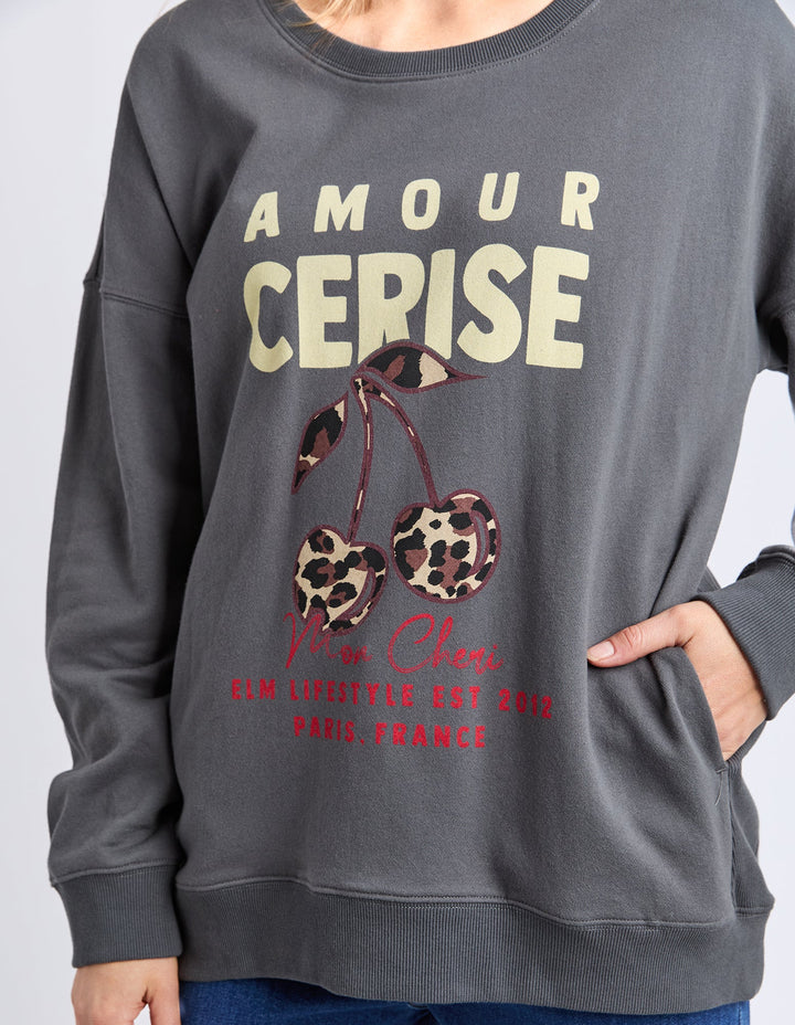 Elm Amour Cerise Crew Washed Black