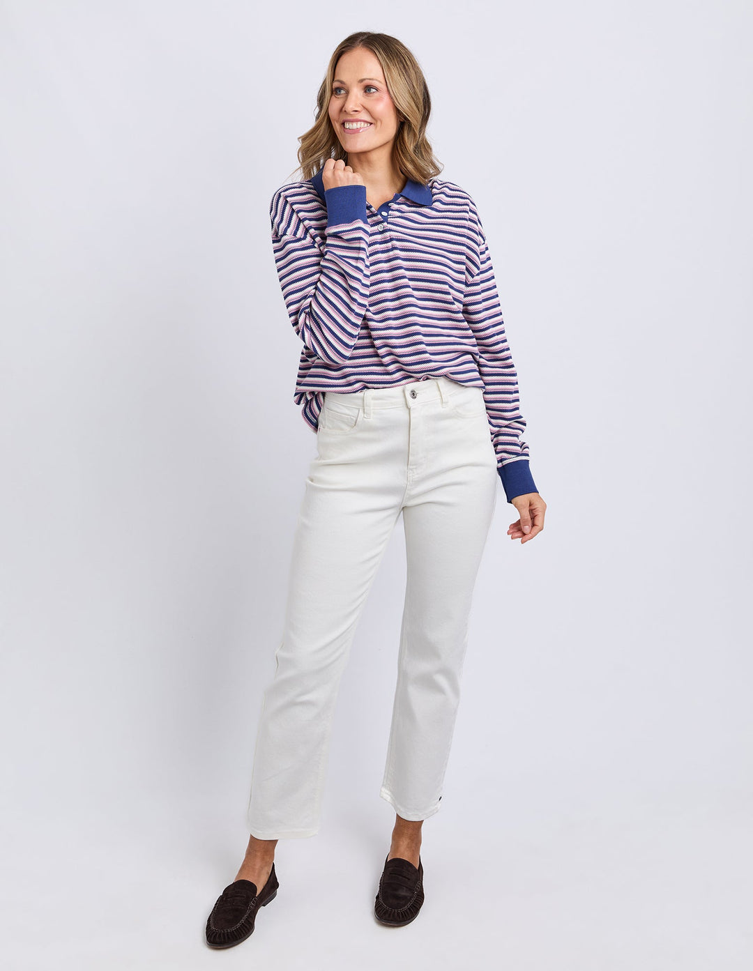 Elm Riviera Polo Sweater Navy & Pink Stripe