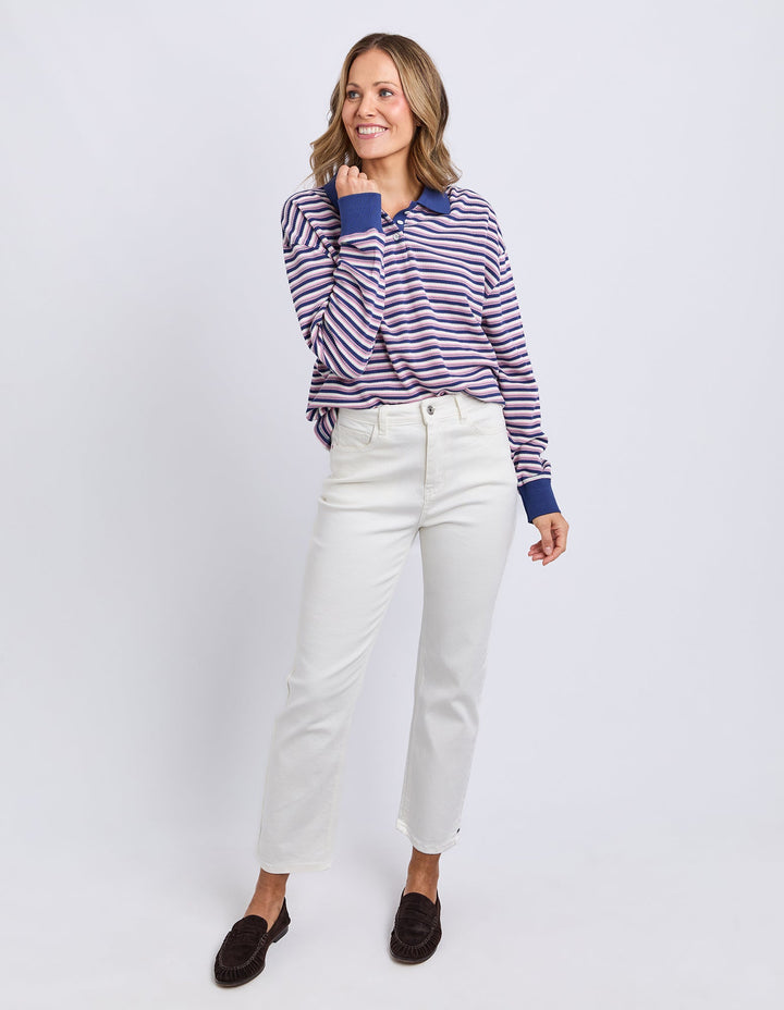 Elm Riviera Polo Sweater Navy & Pink Stripe