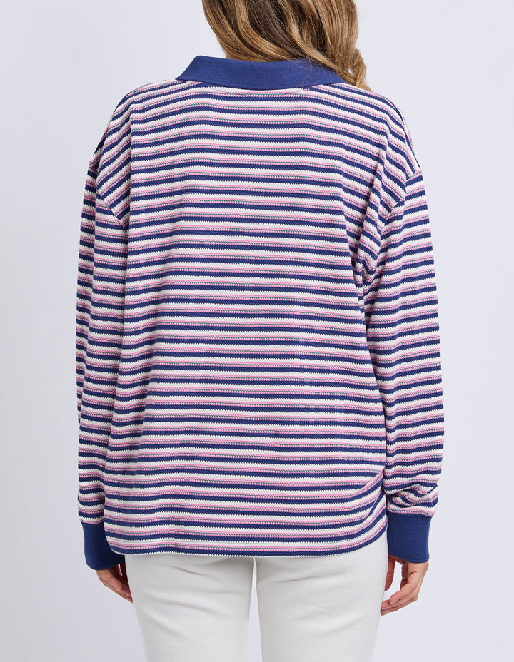 Elm Riviera Polo Sweater Navy & Pink Stripe