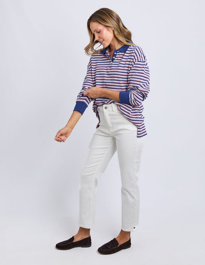 Elm Riviera Polo Sweater Navy & Pink Stripe