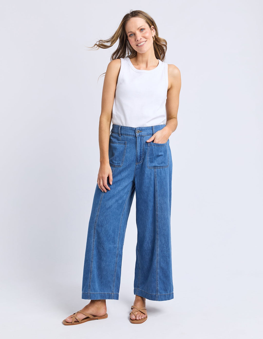 Elm Fee Front Pocket Jean Mid Blue Wash
