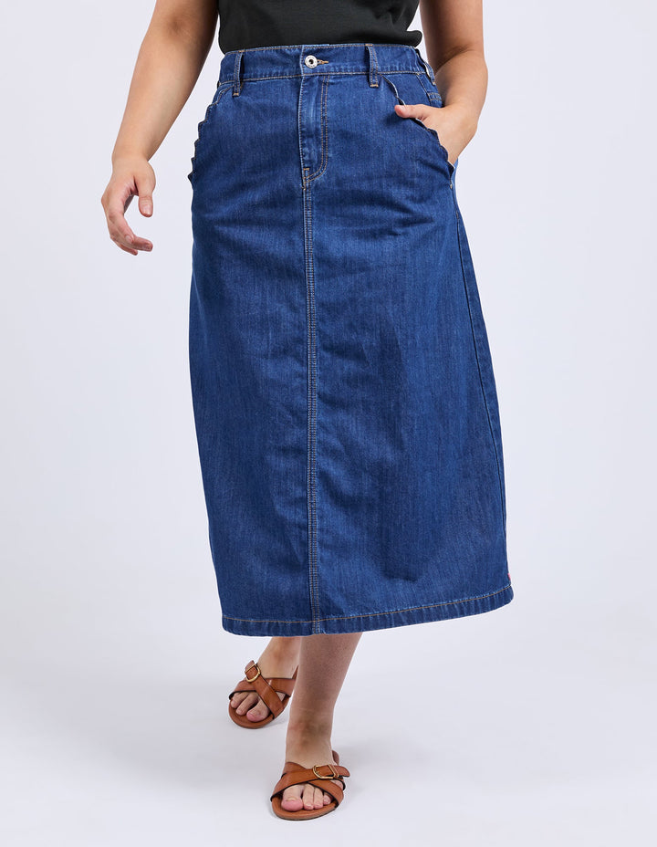Elm Scallop Edge Denim Skirt Mid Blue Wash