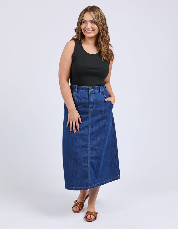 Elm Scallop Edge Denim Skirt Mid Blue Wash