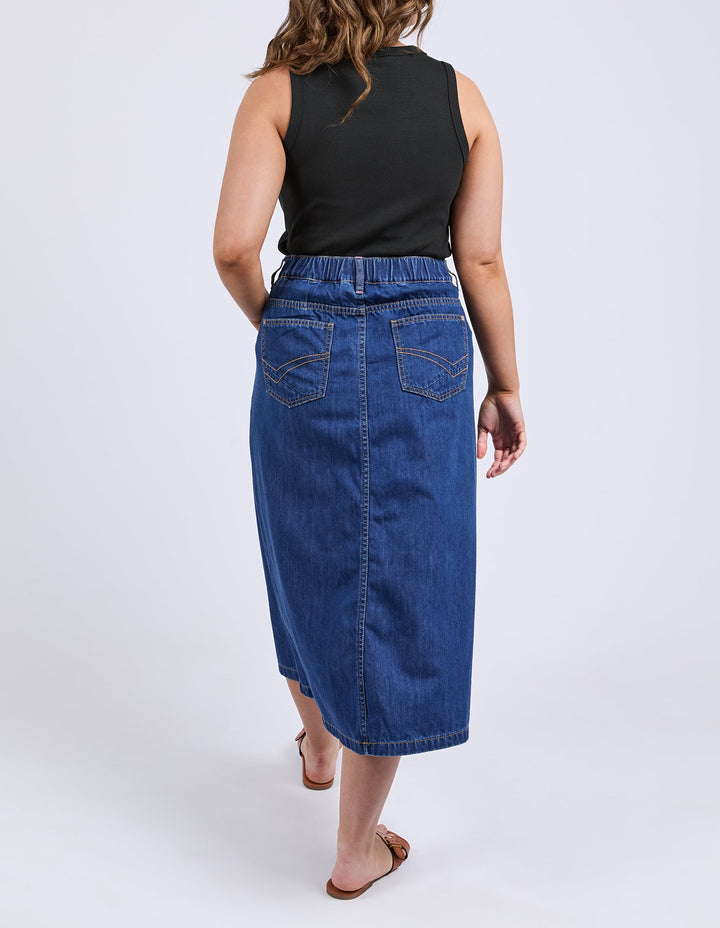 Elm Scallop Edge Denim Skirt Mid Blue Wash