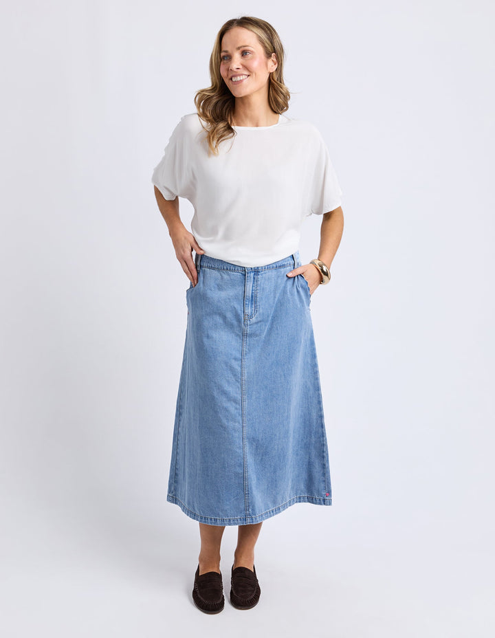 Elm Scallop Edge Denim Skirt Light Blue
