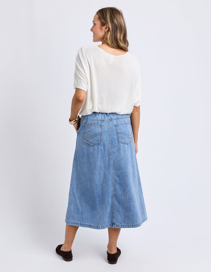 Elm Scallop Edge Denim Skirt Light Blue