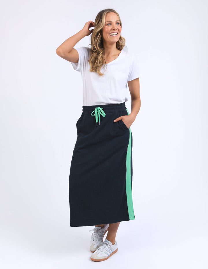 Elm Brunch Skirt Navy With Neon Green Tape