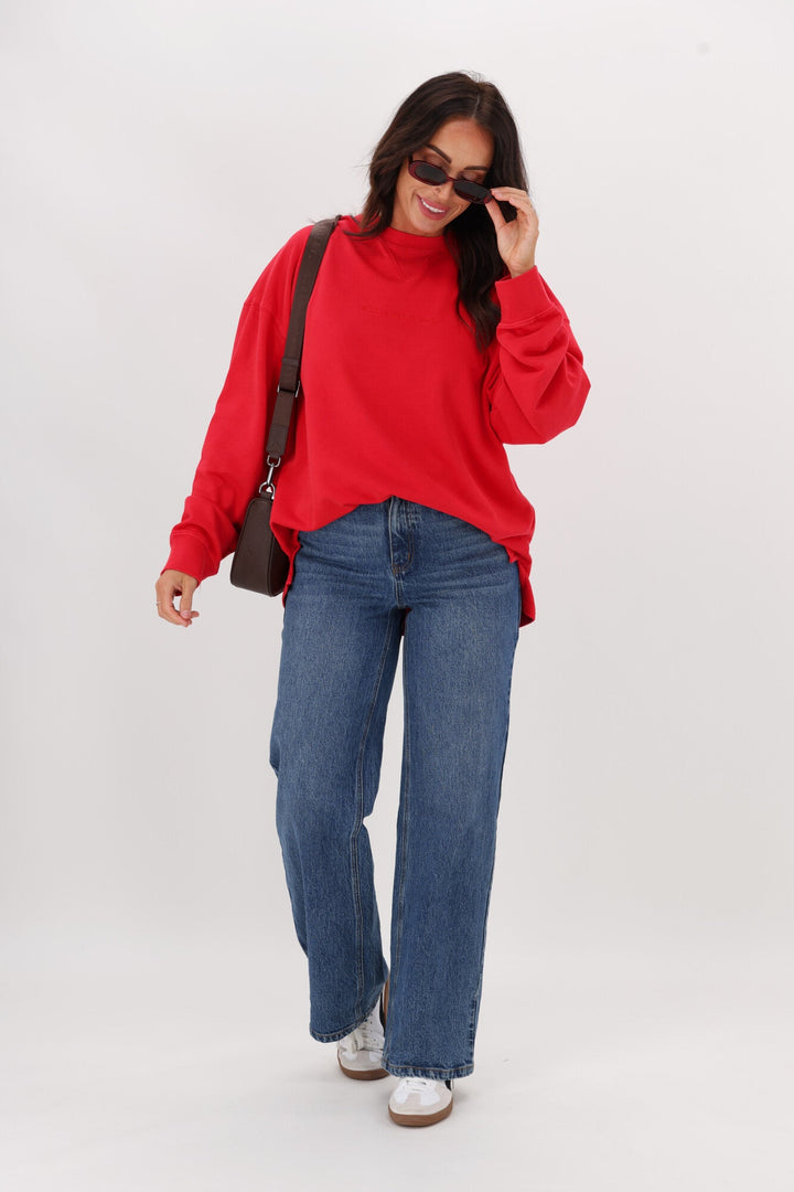 All About Eve AAE Washed Relaxed Crew Scarlet