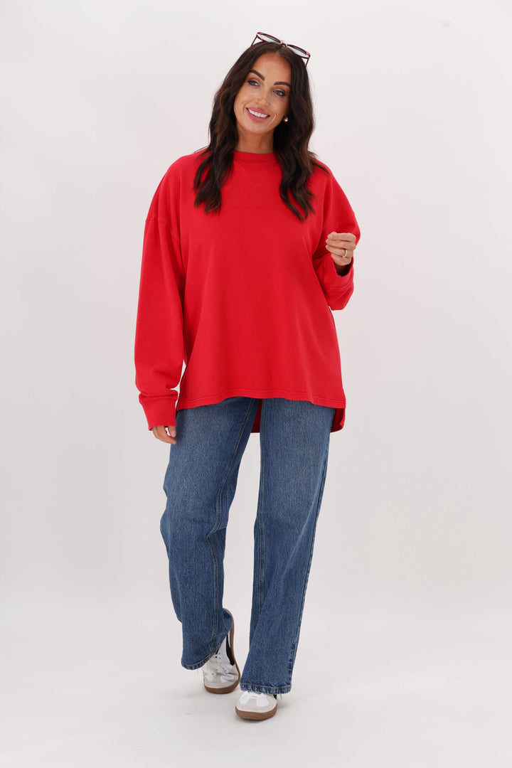 All About Eve AAE Washed Relaxed Crew Scarlet