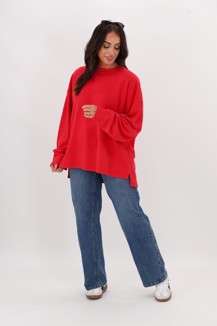 All About Eve AAE Washed Relaxed Crew Scarlet