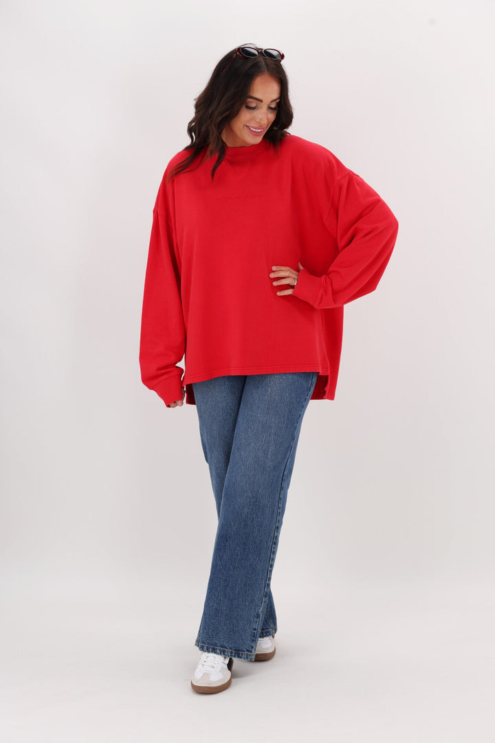 All About Eve AAE Washed Relaxed Crew Scarlet