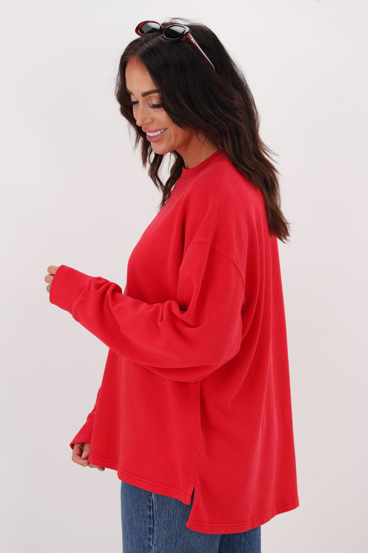All About Eve AAE Washed Relaxed Crew Scarlet