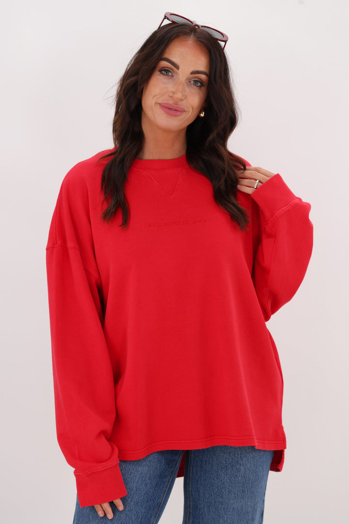 All About Eve AAE Washed Relaxed Crew Scarlet