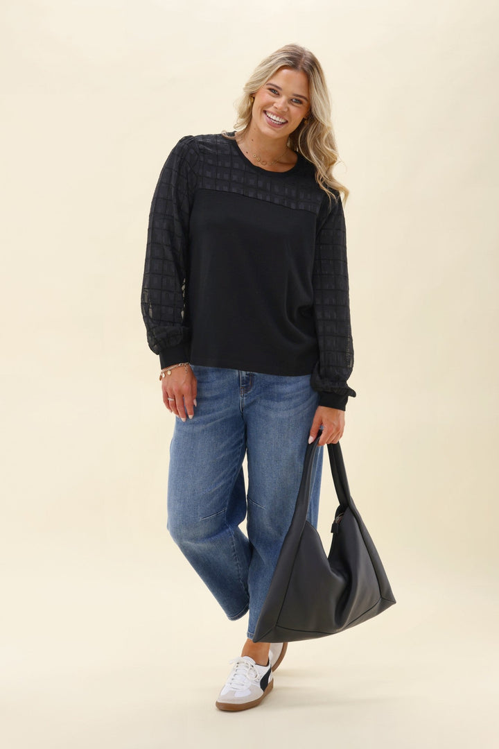 Alpine by Evelyn Contrast Top Black