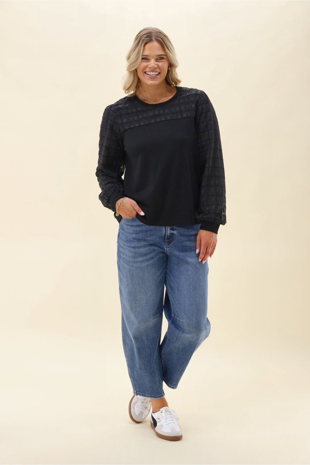 Alpine by Evelyn Contrast Top Black