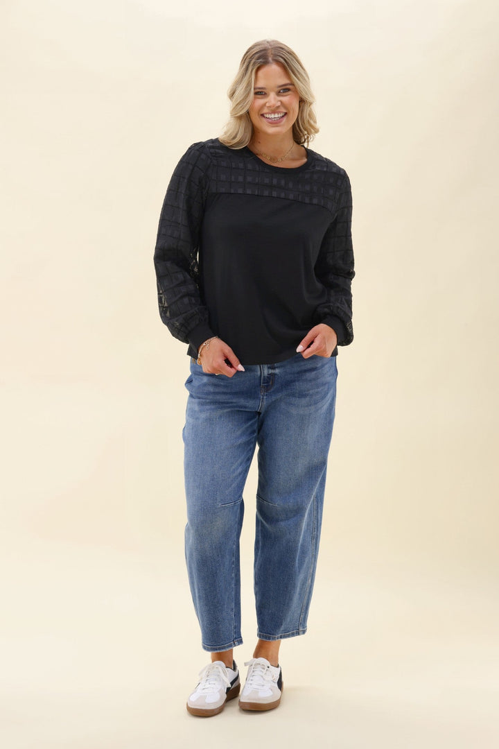 Alpine by Evelyn Contrast Top Black