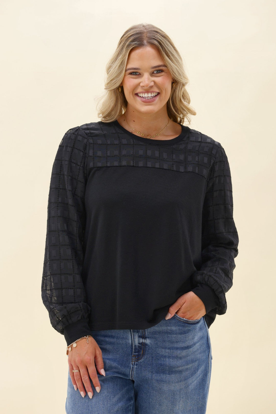 Alpine by Evelyn Contrast Top Black