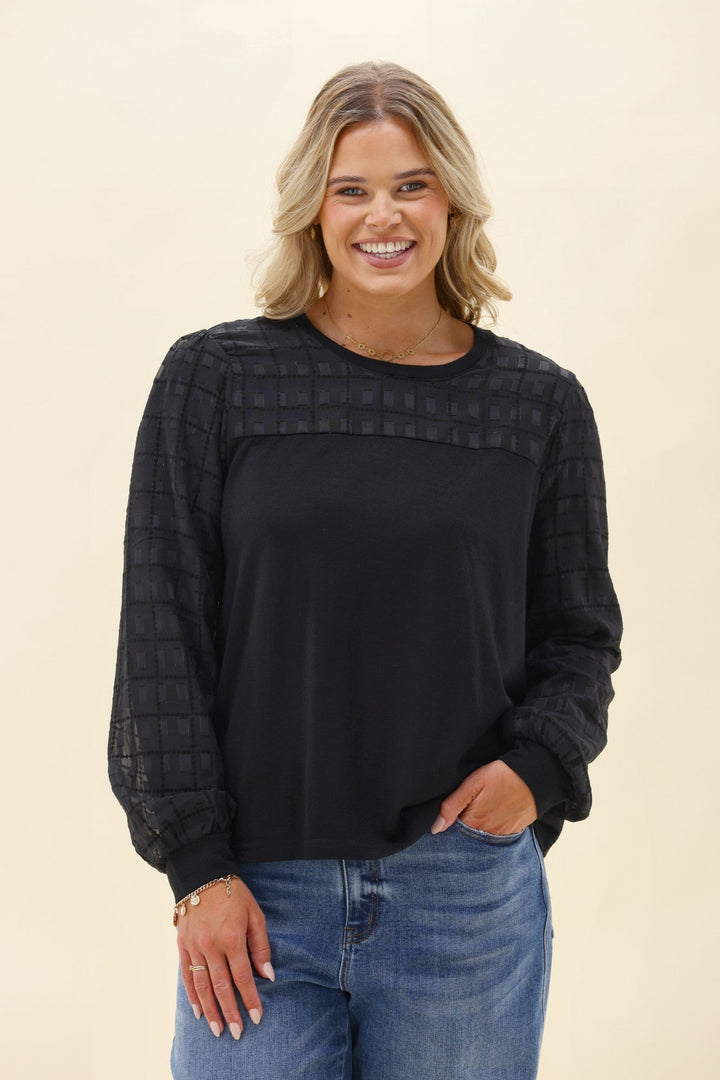Alpine by Evelyn Contrast Top Black