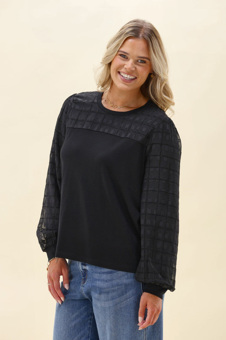 Alpine by Evelyn Contrast Top Black