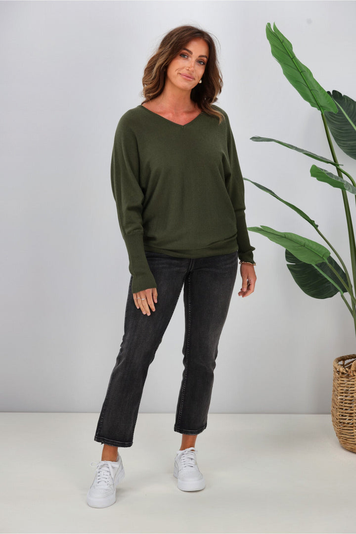 Alpine by Gigi Merino Batwing Top Olive