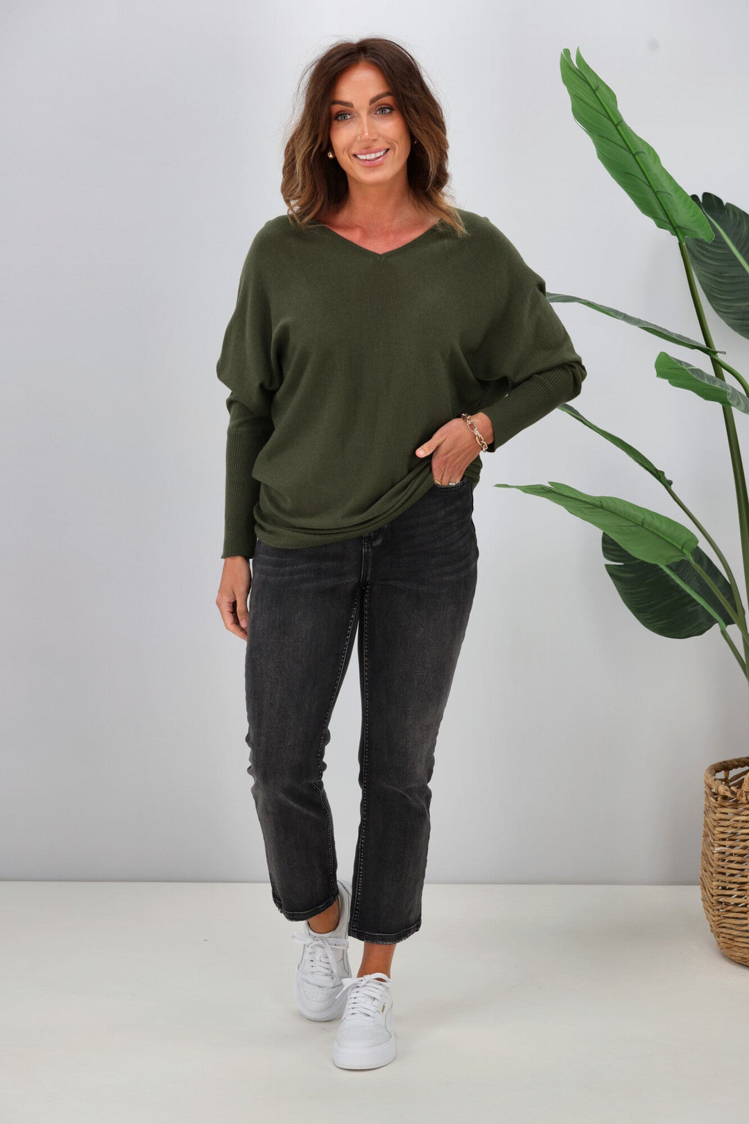 Alpine by Gigi Merino Batwing Top Olive