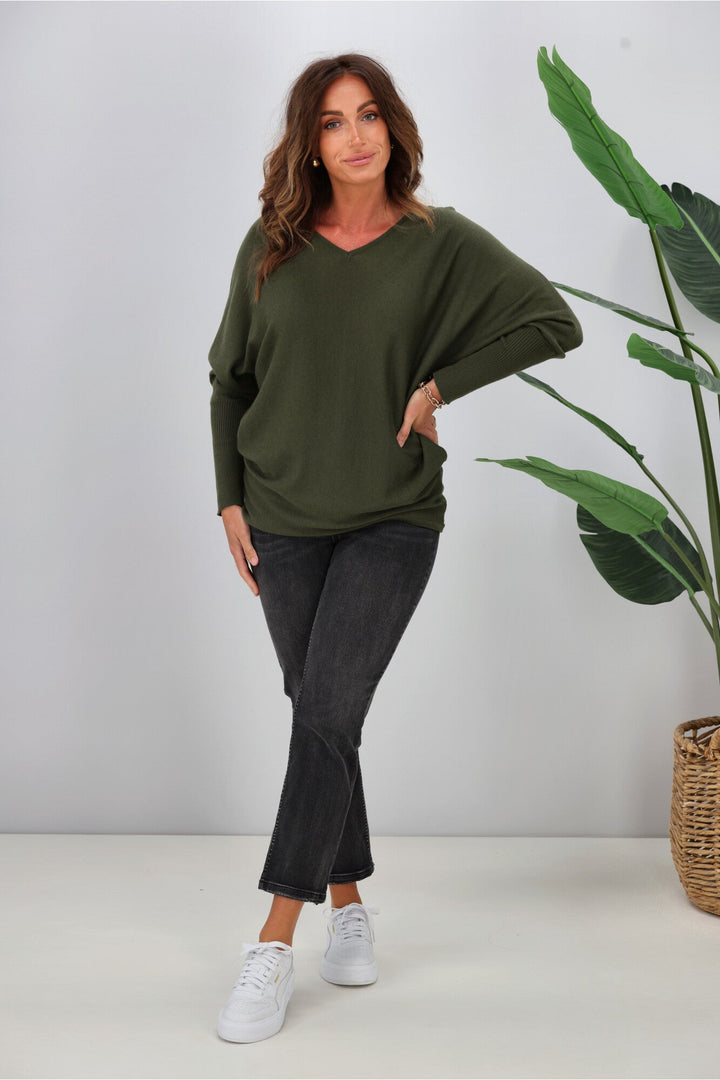Alpine by Gigi Merino Batwing Top Olive