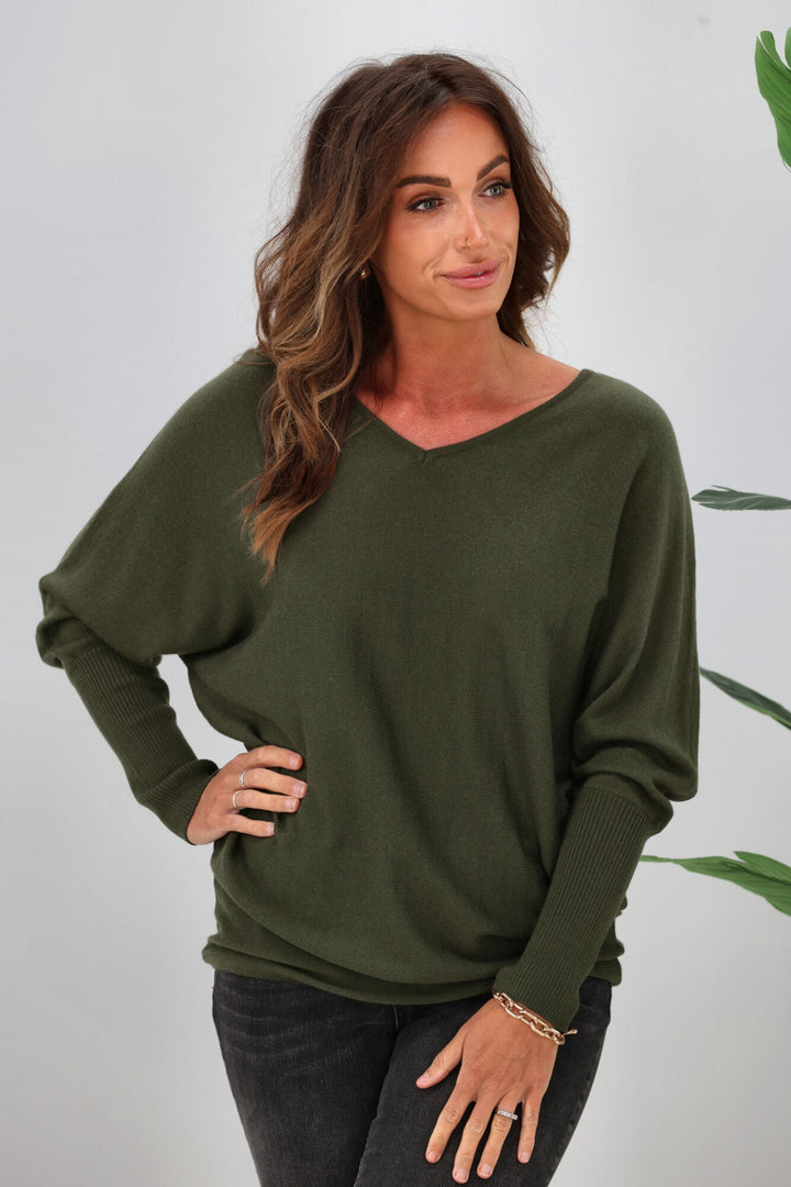 Alpine by Gigi Merino Batwing Top Olive