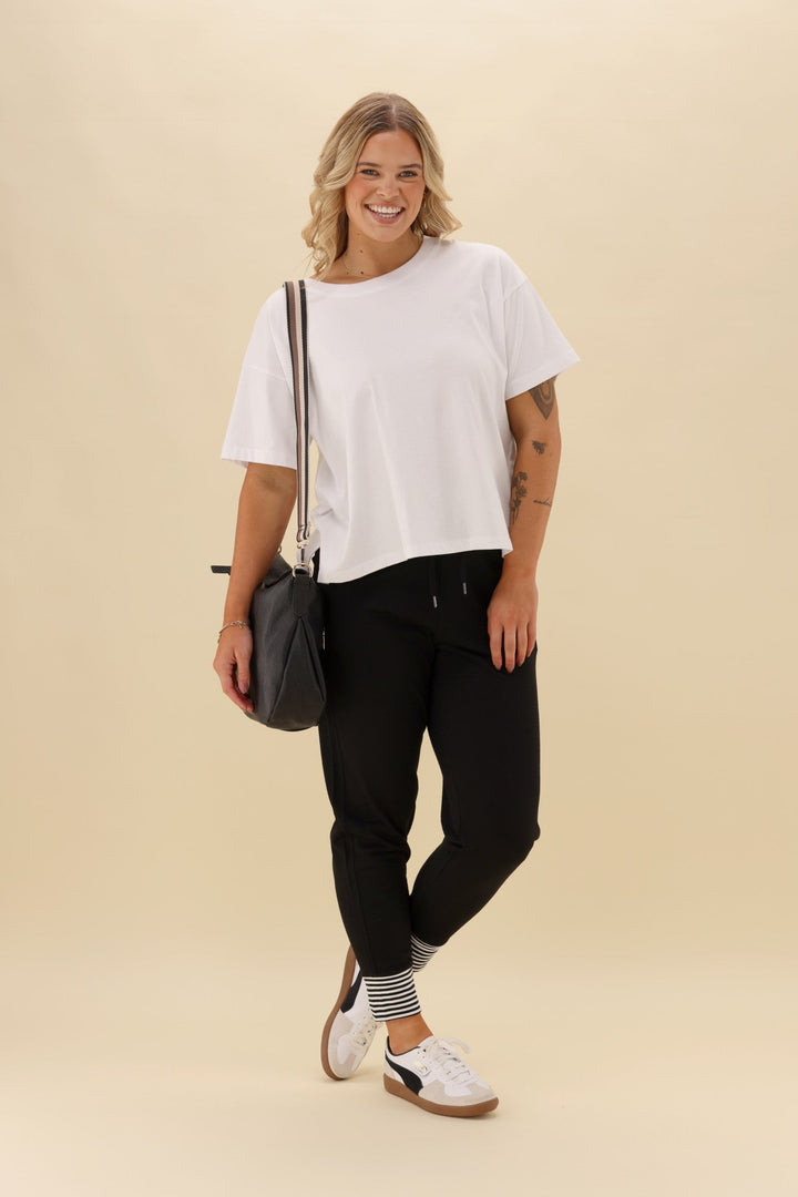Alpine by Merino Jogger With Striped Cuff Black White