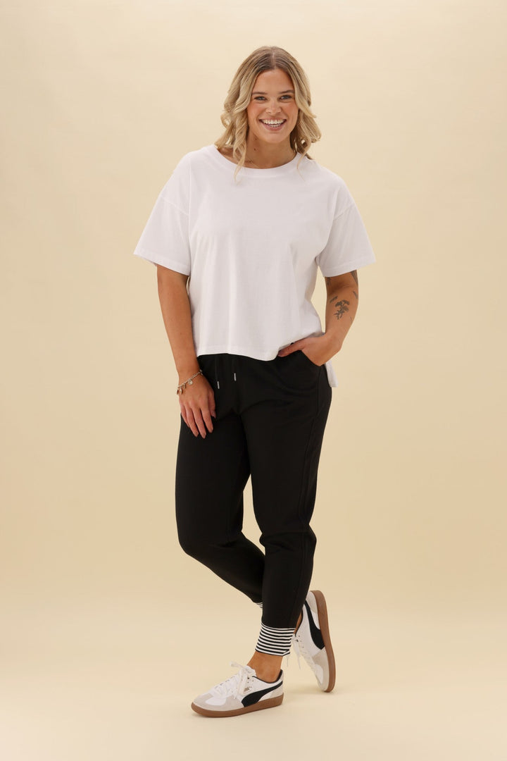 Alpine by Merino Jogger With Striped Cuff Black White