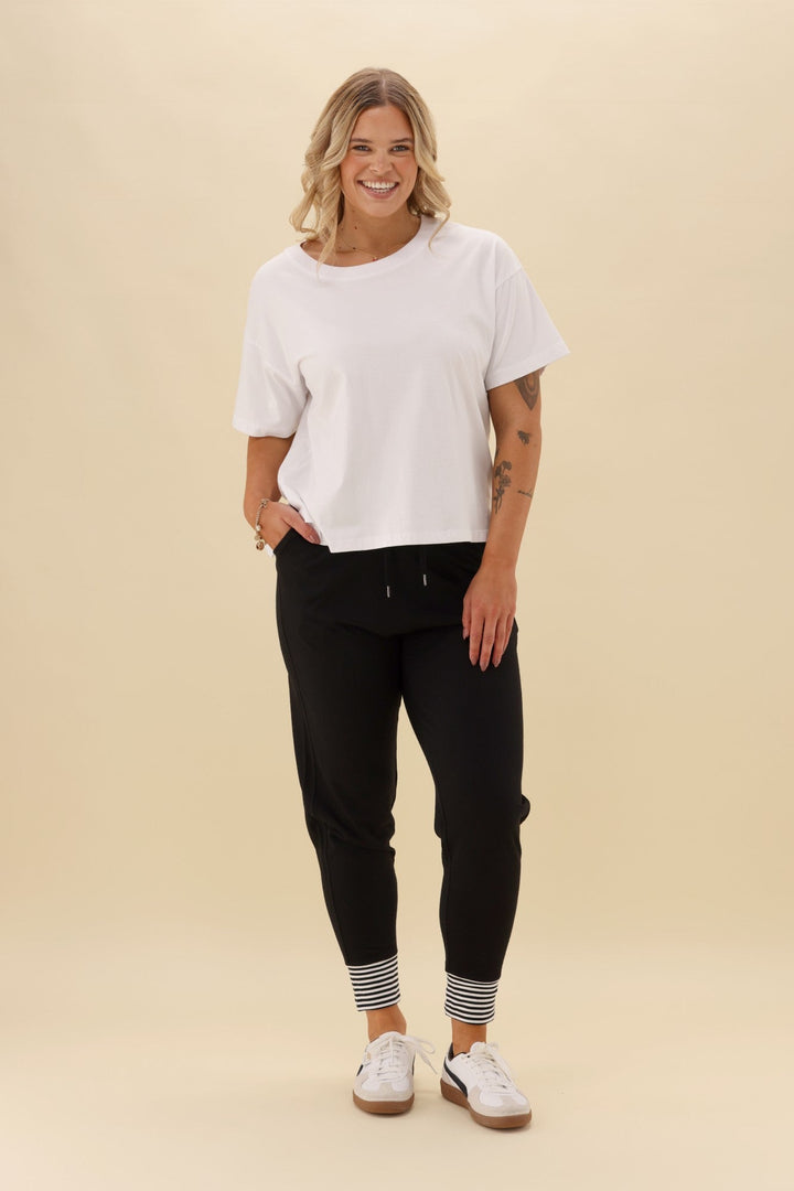 Alpine by Merino Jogger With Striped Cuff Black White