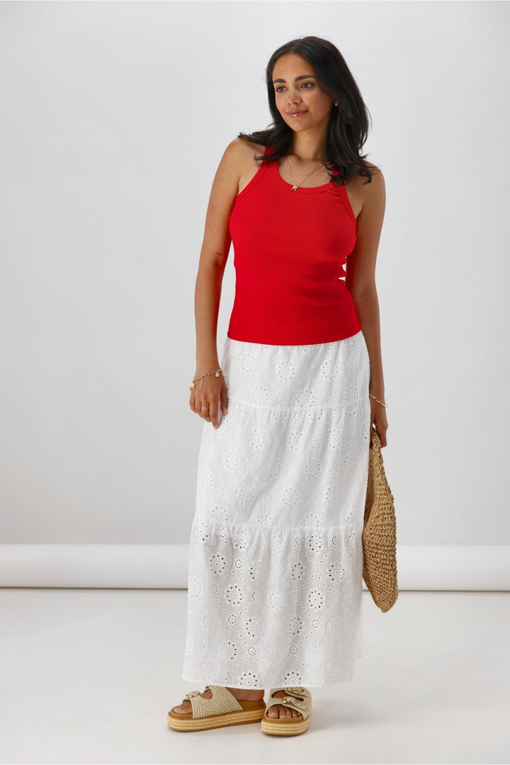 Ayva Eddie Embroidery Anglaise Maxi Skirt White