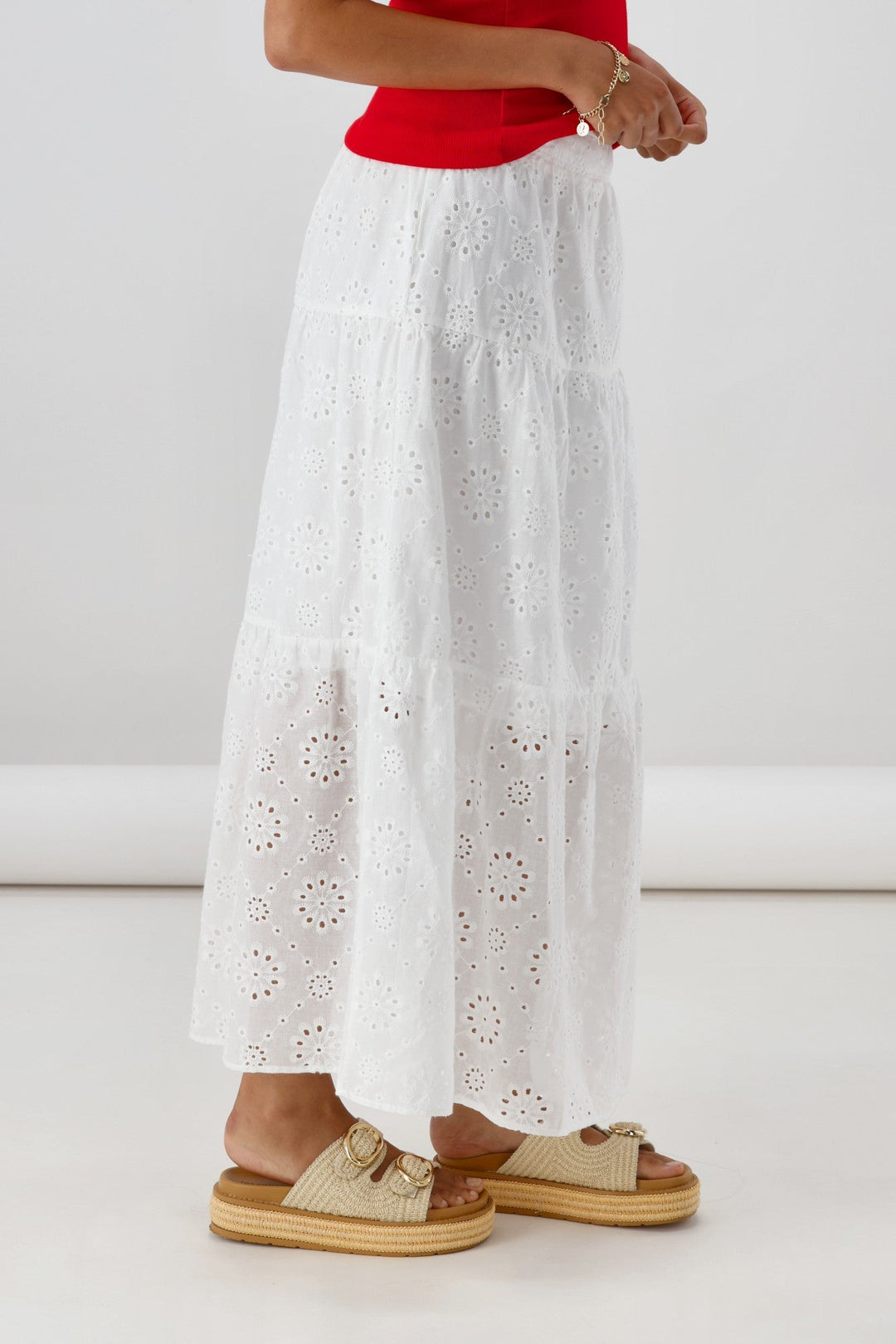 Ayva Eddie Embroidery Anglaise Maxi Skirt White