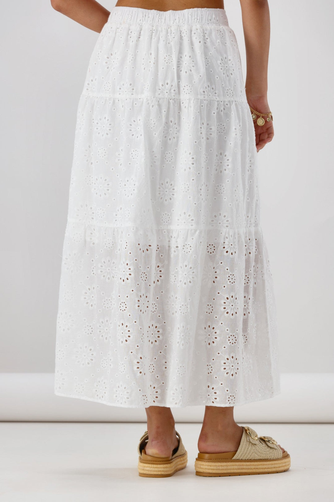 Ayva Eddie Embroidery Anglaise Maxi Skirt White