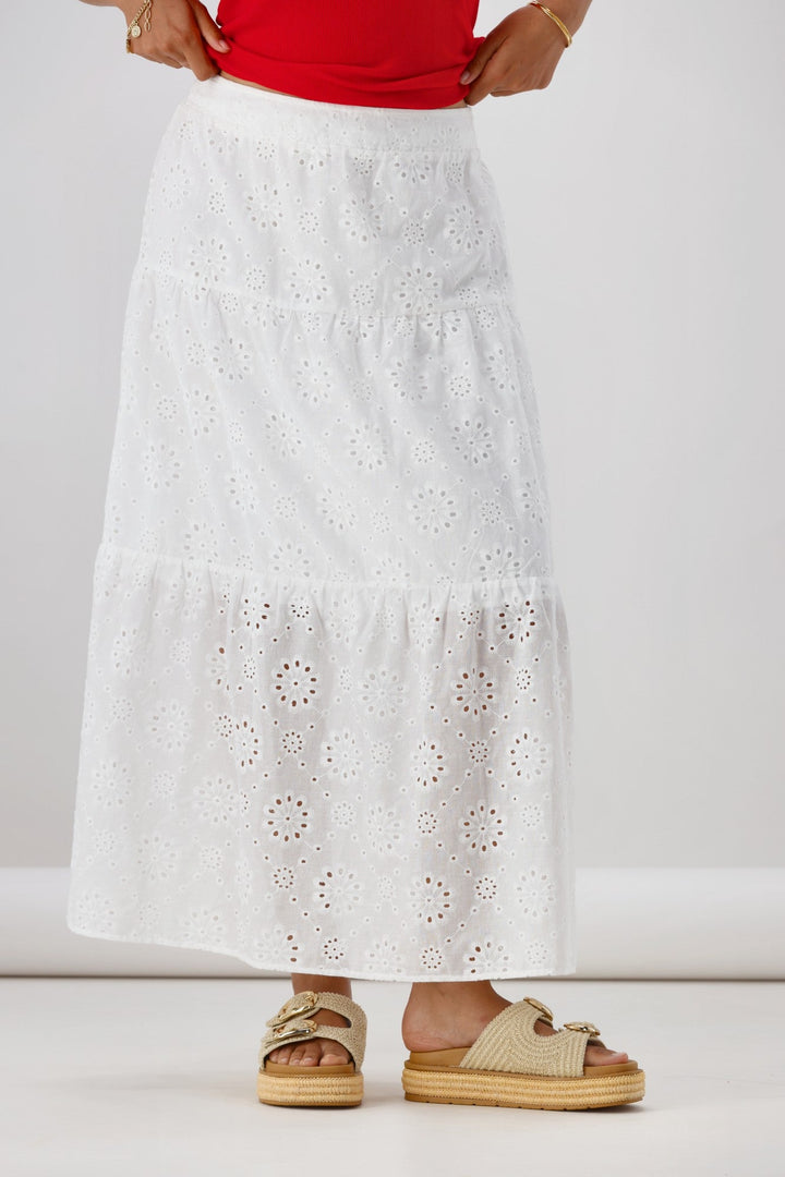 Ayva Eddie Embroidery Anglaise Maxi Skirt White