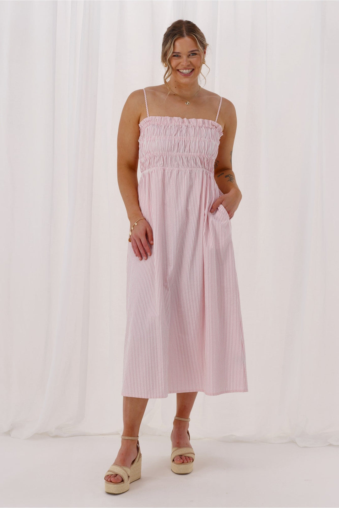 Ayva Evie Striped Dress Pink
