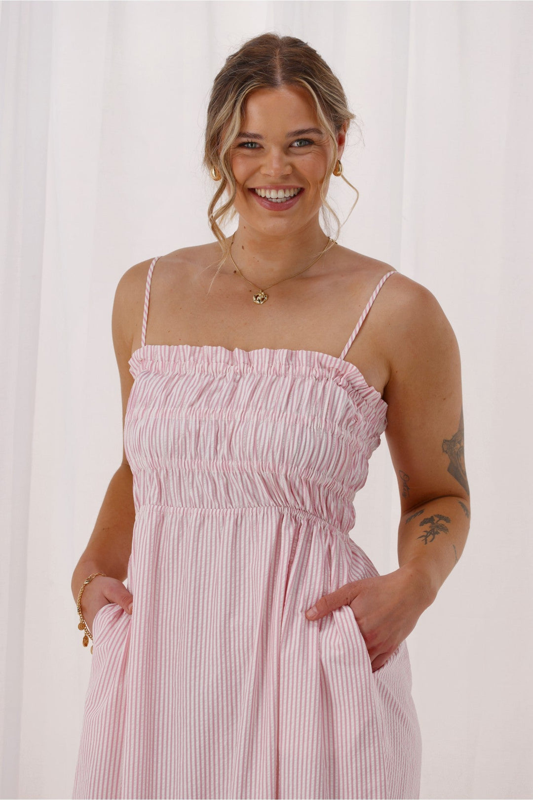 Ayva Evie Striped Dress Pink