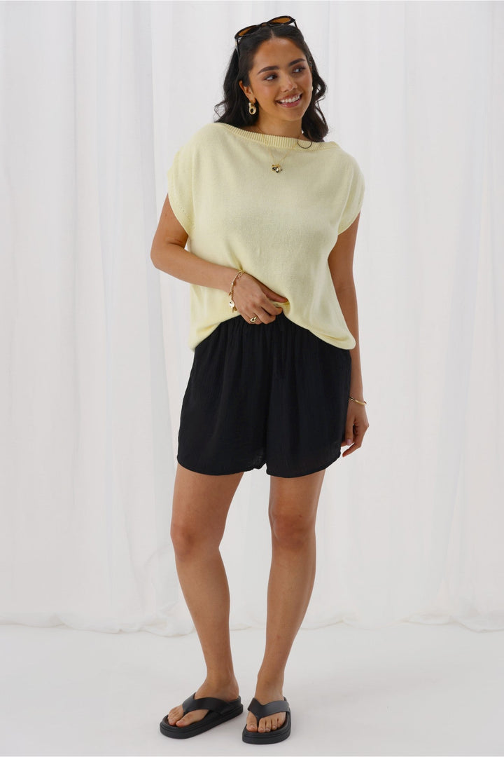 Ayva Helena Elastic Waist Tiered Shorts Black