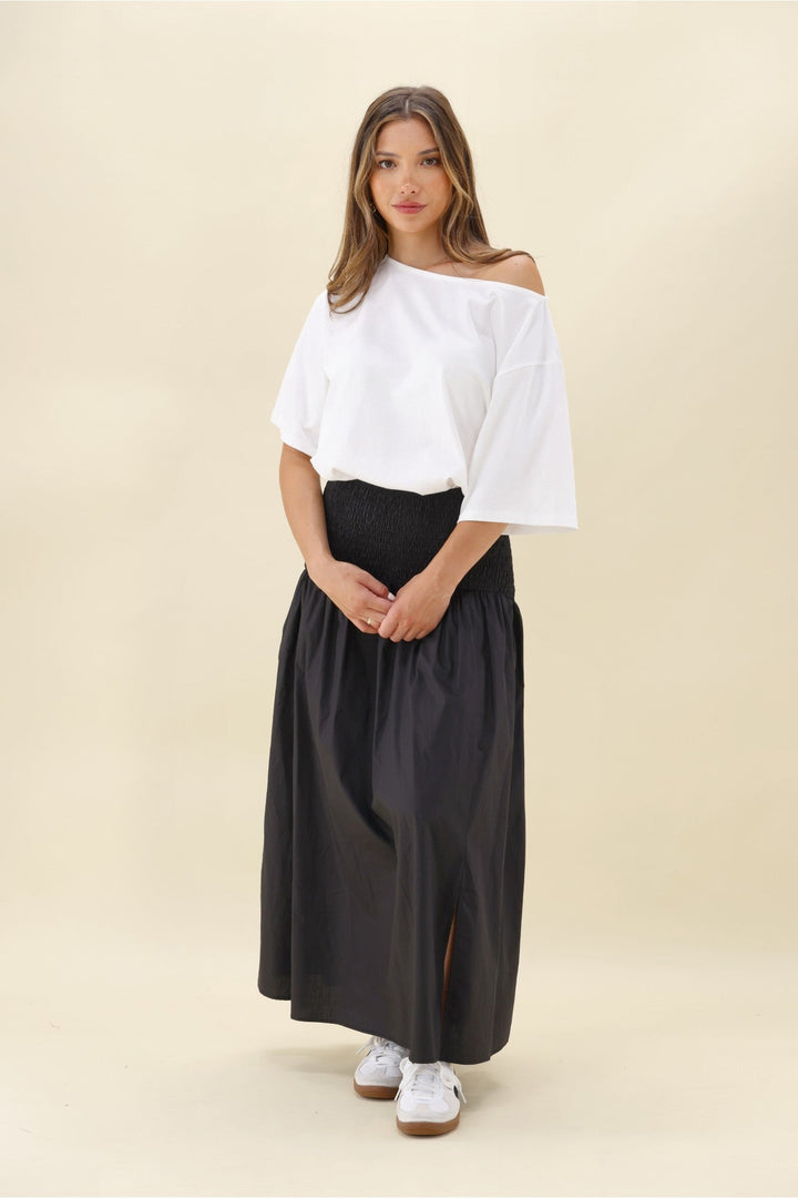 Ayva Liana Shirred Maxi Skirt Black